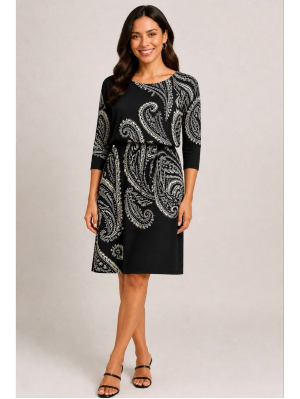WHITE HOUSE BLACK MARKET Black & White Paisley Dress S